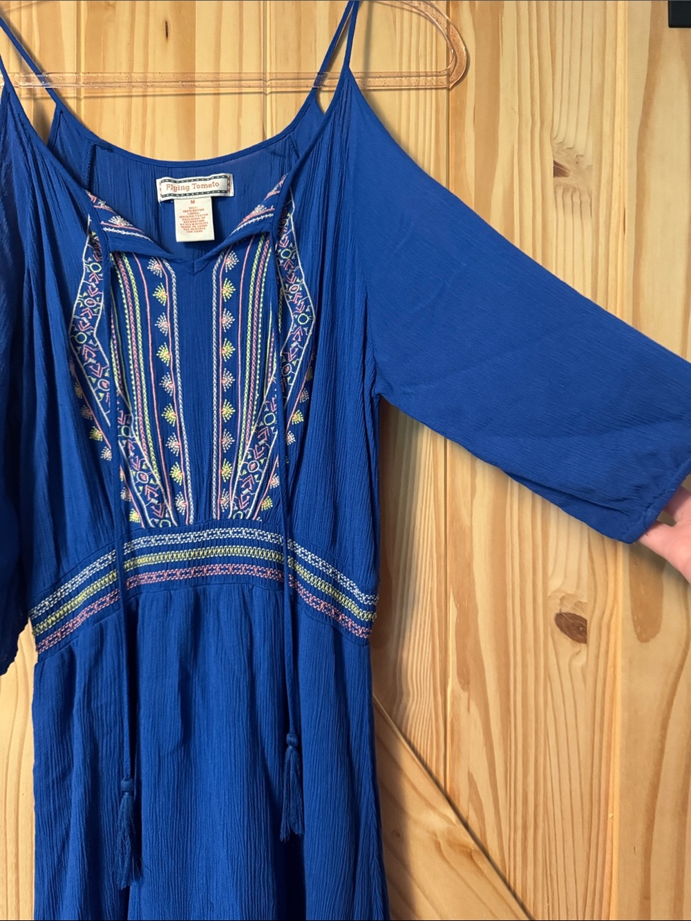 Flying Tomato Royal Blue Embroidered Cold-Shoulder Dress - Picture 8 of 9